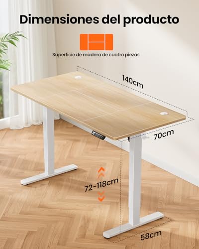 ErGear Escritorio Elevable Eléctrico, 140 x 70 cm - Imagen 7